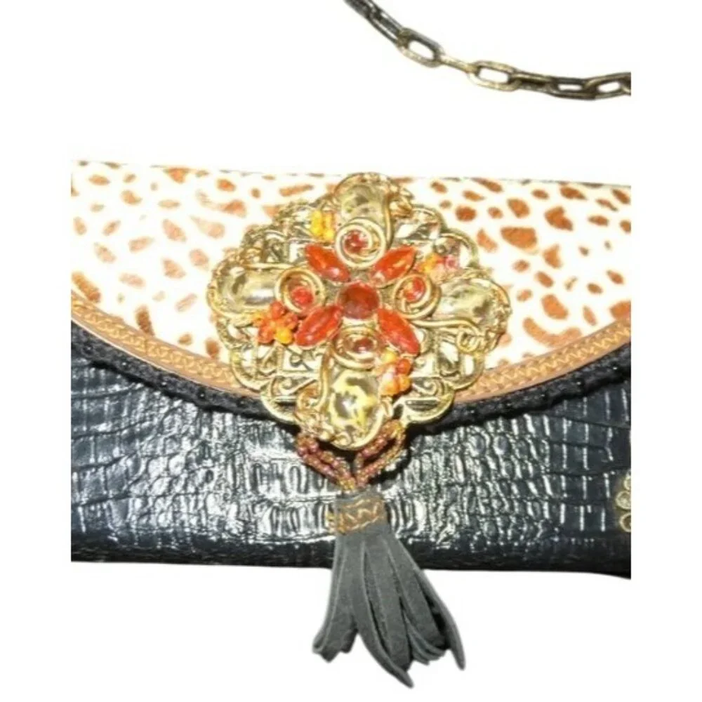 Mary Frances Vintage hand beaded Italian calf hair handbag crossbody clutch